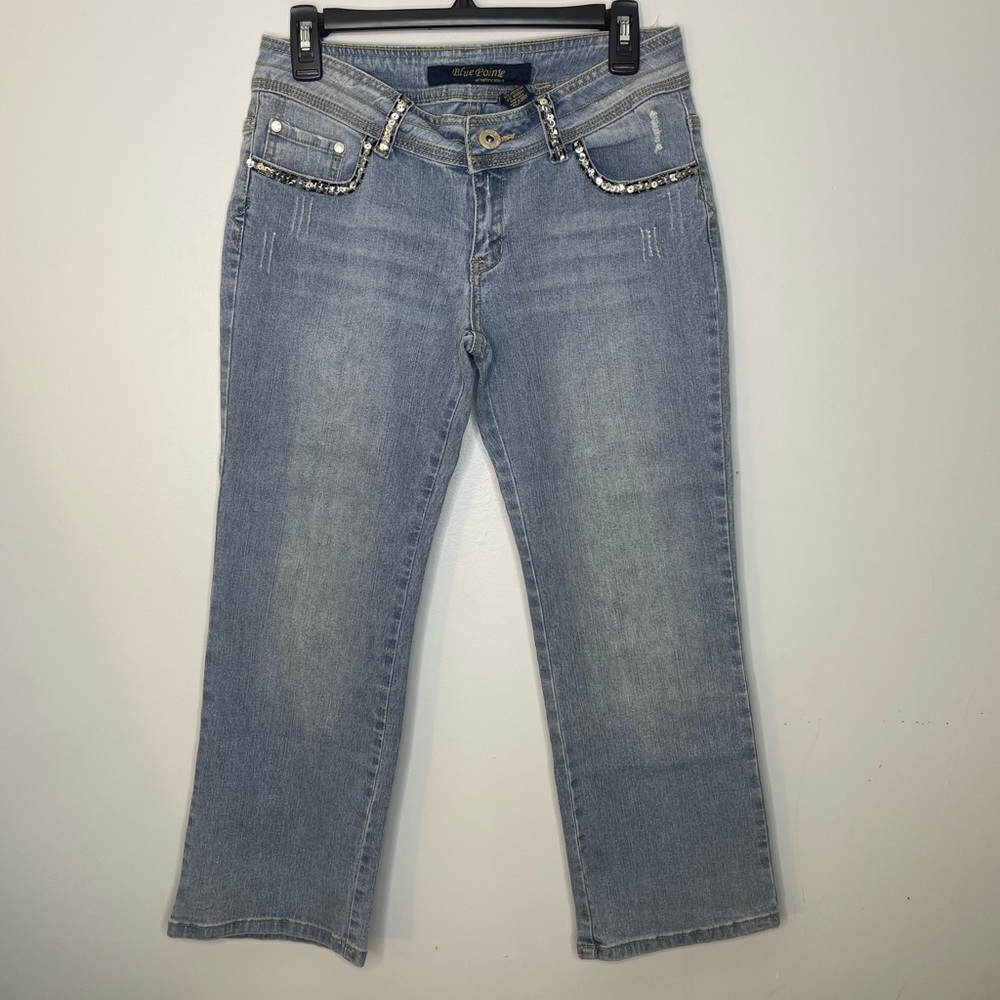 BLUE POINTE Authentic Denim Cropped Light To Medium Wash Sequin Capri’s Size 9